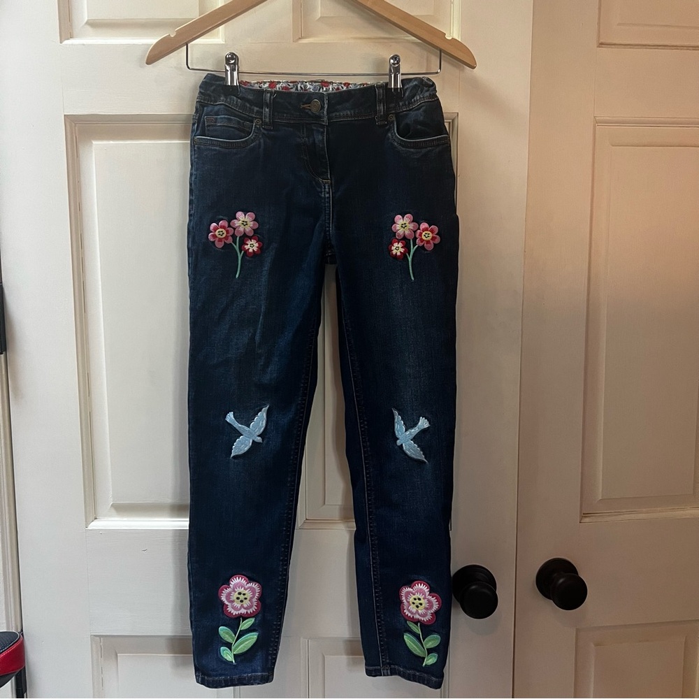 Mini Boden Floral Embroidered Kids Jeans 11y